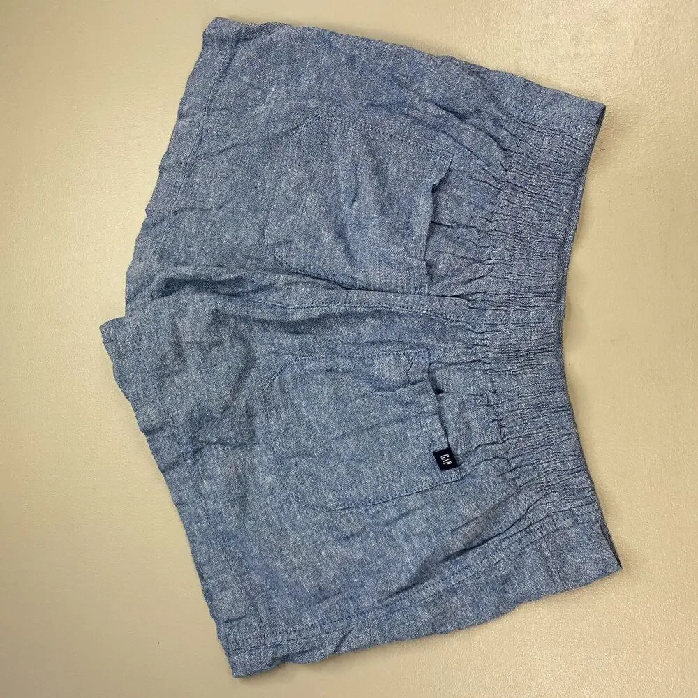 GAP Womens Chambray Linen Blend Shorts Blue Medium Pull-On High Rise Pockets 30